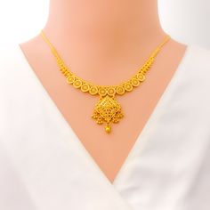 This 22k yellow gold necklace set, weighing 21.6 grams, features a striking striped design that adds a touch of sophistication to any ensemble. The necklace measures 16 inches in length with a 1.25-inch drop and includes 1.75-inch adjustable links for a tailored fit, secured with a traditional hook lock. Complemented by matching earrings that are 1.4 inches in length and equipped with secure screw-back posts, this set beautifully merges elegance and style, making it an ideal choice for special o 22k Gold Necklace Set, 22k Gold Necklace, Rose Gold Bangle, Lock Style, Yellow Gold Necklace, Gold Necklace Set, Yellow Gold Setting, Stylish Jewelry, Gold Set