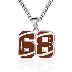 a football necklace with the number sixty on it