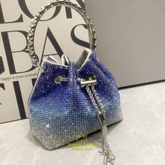 Elegant Handheld Evening Bag For Prom, Blue Rhinestone Evening Bag For Party, Glamorous Blue Evening Bag For Party, Elegant Blue Evening Bag With Rhinestones, Elegant Crystal Embellished Evening Bag For Night Out, Glamorous Prom Clutch Evening Bag, Elegant Blue Bag For Night Out, Crystal Handbag, Key Chain Holder