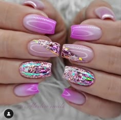 Short Coffin Nails Designs, Purple Acrylic Nails, Super Cute Nails, Unicorn Nails, Purple Acrylic, Fancy Nails Designs, Nice Nails, Nail Envy