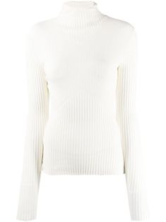 ivory white ribbed knit high neck classic hood long sleeves straight hem Chic Knit Turtleneck With Ribbed Cuffs, Classic White Ribbed Top, White Stretch Turtleneck For Spring, White Knit Sweater With Ribbed Neckline, White Knit Turtleneck With Long Sleeves, White Knit Long Sleeve Turtleneck, Chic White Long Sleeve Turtleneck, Elegant White Ribbed Sweater, White Fitted Sweater With Ribbed Neckline