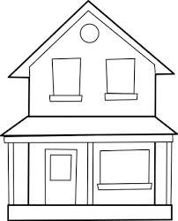 a drawing of a house with two windows and a porch on the top floor, in black and white