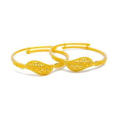 Shiny Netted Leaf 22k Gold Adjustable Baby Bangle Pair Adjustable Yellow Gold Hoop Bangle, Adjustable Hoop Bangle In Yellow Gold, Adjustable Yellow Gold Bangle, Adjustable 22k Gold Bangle, 22k Gold Filigree Bangle Bracelet, Adjustable Gold Filigree Bangle, Baby Bangles Design, 22k Gold Filigree Bangle In Yellow Gold, 22k Yellow Gold Filigree Bangle