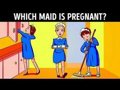 two women in blue dresses are cleaning the floor with mop and brooms, which reads which maid is pregnant?