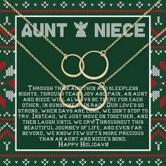 an image of two gold rings on a chain with the words'annt and niece '