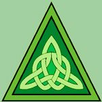 a green triangle with a knot in the middle