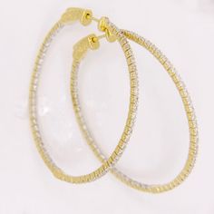 Our best selling earrings, in a larger size super secure to wear dancing all night and a classic timeless look. Thin prong set diamonds = 1 carat total weight 40mm inner hoop diameter Set in 14k yellow gold Safety lever back locking clasp for secure daily wear Selling Earrings, Girls Best Friend, 1 Carat, Timeless Classic, Dance Wear, Prong Setting, Daily Wear, Dancing, Gold Bracelet