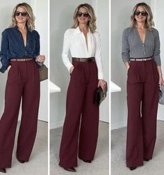 Outfit Pantalon Vino, Burgundy Pants Outfit, Casual Work Outfits Women, Colour Combinations Fashion, Color Combinations For Clothes, Mode Boho, Business Casual Outfits For Work, Classy Fashion, Classy Work Outfits