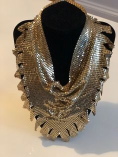 "This is a gold mesh Rau fastener bib necklace, in great condition 17\"x9\"." Mesh Necklace, Large Scarf, Metal Mesh, Vintage Turquoise, Choker Necklaces, Bib Necklace, Matching Earrings, Vintage Silver, Unique Pieces