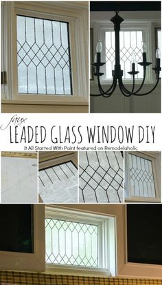 the leaded glass window diy is shown in several different styles and colors, including black or white