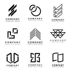 six different logos designed for business and company brandings, including the letter d in black on