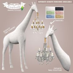 a giraffe standing next to a chandelier