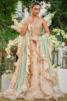 Thea – Sania Maskatiya International Party Wear Georgette Sharara With Floral Embroidery, Party Anarkali Set With Floral Print And Traditional Drape, Festival Georgette Gown With Floral Embroidery, Festive Floral Print Sets For Reception, Floral Print Georgette Choli With Traditional Drape, Georgette Choli With Floral Print And Traditional Drape, Anarkali Floral Print Saree For Reception, Party Silk Dupatta With Floral Print, Party Floral Georgette Anarkali Set