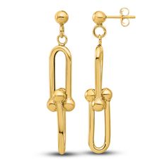 Striking high-polish paperclip links embrace one another in these chic women's dangle earring. Fashioned in 14K yellow gold, the earrings secure in place with friction backs. Gold Paperclip Chain Earrings For Formal Occasions, Yellow Gold Drop Earrings With Paperclip Chain, Modern Yellow Gold Earrings With Hooks And Links, Yellow Gold Drop Earrings With Hooks And Links, Elegant Dangle Earrings With Hook And Links, Yellow Gold Drop Earrings With Hooks, Gold Classic Earrings With Paperclip Chain, Classic Gold Earrings With Paperclip Chain, Gold Drop Earrings With Paperclip Chain