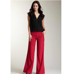 Brand New With Tags - Never Worn Ella Moss Wide Leg Red Pull On Pants With Back Pockets Red Fitted Wide Leg Office Pants, Chic Red Wide Leg Pantsuit, Red Fitted Wide Leg Pants For Office, Red Wide-leg Pants For Office, Chic Red Dress Pants For Spring, Chic Red Bottoms For Business Casual, Red Elegant Pantsuit, Red Elegant Business Casual Bottoms, Red High-waisted Wide Leg Pants For Night Out