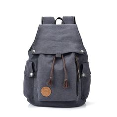 School Cotton Canvas Backpack for Laptop - Woosir Casual Gray Backpack For Back To School, Casual Gray Backpack For Travel, Gray Travel Backpack With Pockets, School Backpack With Pockets Made Of Cotton, Trendy Cotton Backpack With Pockets, Black Cotton Backpack With Pockets, Travel Cotton Backpack With Pockets, Casual Cotton Backpack, Backpack For Laptop