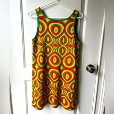 Nwt Excellent Condition A-Line Low Back Mini Dress Vintage Boho Psychedelic Blogger Multicolor Retro Sleeveless Dress, Retro Multicolor Sleeveless Dress, Multicolor Retro Sleeveless Mini Dress, Retro Multicolor Sleeveless Mini Dress, Green Sleeveless Dress With Retro Print, Sleeveless Green Dress With Retro Print, Vibrant Green Dresses With Colorful Pattern, Vibrant Green Dress With Colorful Pattern, Retro Multicolor Sleeveless Sundress