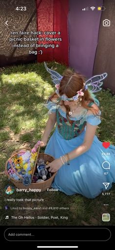 Fairy Petal Skirt Diy, Ren Faire Basket, Garden Fairy Ren Faire, Ren Faire Trinket Trading Ideas, Ren Faire Trinkets, Ren Faire Fairy Costume, Ren Faire Outfits Fairy, Ten Faire, Ren Faire Diy