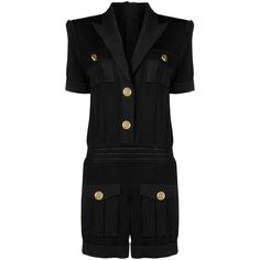 Balmain-Peak Lapel Knitted Jumpsuit - Runway Catalog Knitted Jumpsuit, Knit Jumpsuit, Romper Jumpsuit, Peak Lapel, Jumpsuit Black, Military Inspired, Jumpsuit Fashion, Double Breasted Suit Jacket, Playsuit