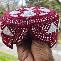 Sindhi Topi Handmade Hat Embroidery Red/White Tone Round Hat Cultural Ethnic Hat Handmade Color: Red/White Size: One Size Fit Most Brand New. Traditional Embroidered Festive Hats, White Traditional Festival Hat, Traditional White Hat For Festival, Traditional White Festival Hat, Embroidered Red Hats, Traditional Handmade Cap Hat, Traditional Embroidered Hats For Ceremonial Use, Traditional Embroidered Flat Cap, Traditional Red Adjustable Hat