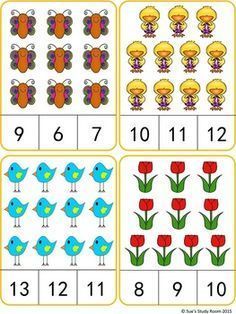 four different pictures with flowers and birds on them, one is missing the number ten