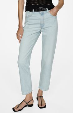 Refresh your wardrobe with light-wash, nonstretch jeans flaunting a high waist and tapered, ankle-grazing legs for a retro 'mom jeans' silhouette. Zip fly with button closure Five-pocket style 100% cotton Machine wash, line dry Imported Classic Light Wash Tapered Cropped Jeans, Classic Tapered Leg Cropped Jeans For Summer, Tapered High Waist Jeans For Spring, High Rise Tapered Cropped Jeans For Spring, Spring High Rise Tapered Cropped Jeans, Summer Cropped Tapered Leg Light Wash Jeans, Spring Cropped Tapered Jeans, Spring Light Wash Tapered Leg Cropped Jeans, Summer Cropped Mom Jeans With Five Pockets