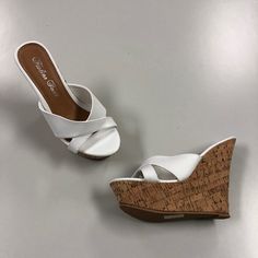 Brand New Pair Of Wedge Sandals From Fashion Focus With 5" Heel And 1.5” Platform Cheap Medium Width Synthetic Wedge Sandals, Wedge Mules, 2000s Outfit, Guess Shoes, Golden Girls, Cork Wedge, Womens Shoes Wedges, White Shop, Wedge Shoes