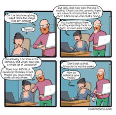 a comic strip with two men working on computers