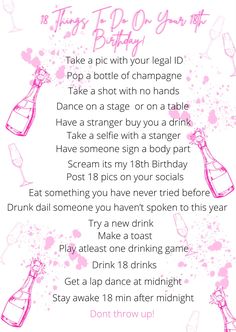 a pink and white birthday poem with bottles on it