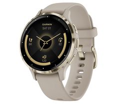 the garmin smart watch is shown in gold