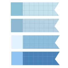 four different shades of blue are shown in this graphic design tool box, which shows the colors and shapes of each type