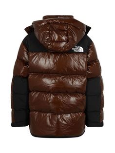 Brown Hooded Puffer Jacket For Outdoor, Brown Winter Outdoor Puffer Jacket, Brown Puffer Jacket For Winter Streetwear, Brown Puffer Outerwear For Outdoor, Brown Nylon Outerwear For Outdoor, Brown Puffer Jacket With Padded Collar For Outdoor, Functional Brown Nylon Outerwear, Brown Nylon Outdoor Outerwear, Brown Long Sleeve Puffer Jacket For Streetwear