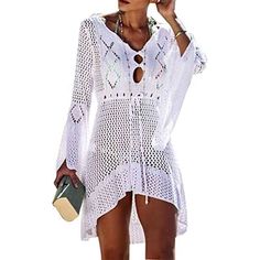 Womens Beach Tops Sexy Perspective Cover Dresses Bikini Cover-ups Net Coverups K531 Polyester Imported Hand Wash Only The fabric has some stretch Feature: long sleeve, hollow out, crochet cover up, cover ups for swimwear women Regular fit, swim... Crochet Cover, Crochet Cover Up, Swimwear Women, Beach Tops, Cover Ups, Beautiful Clothes, Dress Cover, Swimsuit Cover, Womens Swimwear