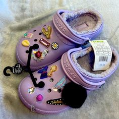 Crocs Colors, Halloween Event Decor, Crock Ideas, Purple Crocs, Nb Shoes, Custom Crocs, Crocs Fashion, Hair Twist, Cute Slippers