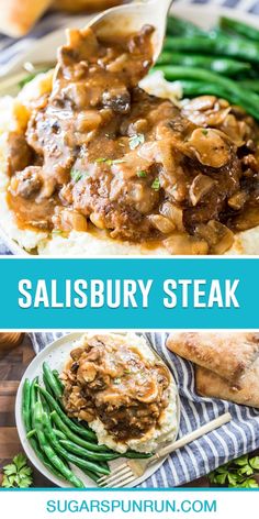 this is an image of salisbury steak with gravy