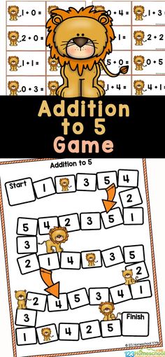 addition to 5 game with lion faces and numbers