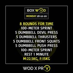 the box workout for men is shown in yellow and black with white lettering on it