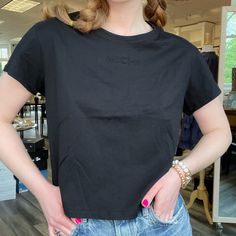 Relaxed, Boxy Tee With An Embossed Michi Logo. Layer Over A Sports Bra Or Pair With High Waisted Denim. Chic Boxy Fit Crew Neck Top, Casual Boxy Cotton Tops, Black Boxy Trendy Tops, Black Boxy Top For Spring, Chic Boxy Fit Cotton Top, Casual Boxy Tops, Casual Boxy Black Top, Casual Black Boxy Top, Boxy Black Cotton Top