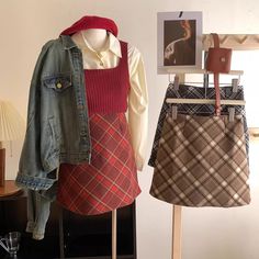 Mini a-line tweed plaid skirt with a concealed back zipper and lined with safety shorts. S: 25" waist, 15.5" lengthM: 26.5" waist, 15.5" lengthL: 28" waist, 16" lengthXL: 29.5" waist, 16" length Safety Shorts, Red S, Plaid Mini Skirt, Plaid Skirt, Overall Dress, Plaid Skirts, Sweater Blouse, Cardigan Jacket, Jeans Pants