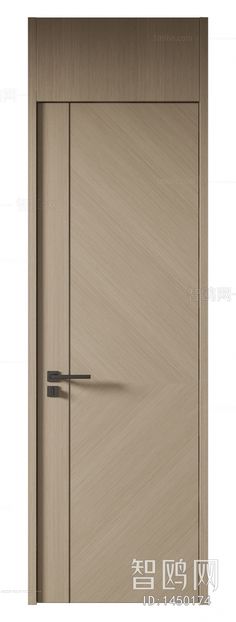 an open door with a handle on the front and side panels, in beige wood