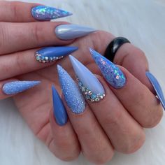 Blue Stiletto Nails, Unicorn Nails Designs, Stilleto Nails Designs, Unicorn Nails, Nails Polish, Coffin Nails Designs