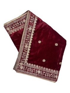 High-quality velvet fabric. Zari work embroidery. Classic design for wedding outfits. Soft and comfortable feel. Perfect for weddings. Easily pairs with any wedding outfit. Dimensions  Length : 2.50 mts (98 inches) Width : 20 Inches Slight Colour variation Possibly Due to Photographic Effect. White Plains, Wedding Shawl, Zari Work, Red Maroon, Wedding Outfits, Velvet Fabric, Wedding Outfit, Classic Design, Scarf Accessory