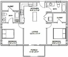 the floor plan for a two bedroom apartment with an attached kitchen and living room area