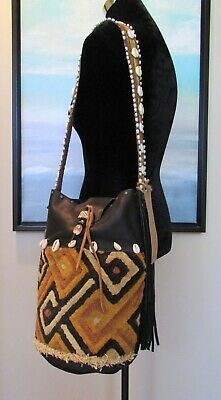 Stacy Erickson Santa Fe Kuba Cloth Leather Cowrie Shell Bucket Bag NWT | eBay Designer Handmade Shoulder Bag For Shopping, Designer Handheld Shoulder Bag, Handmade, Designer Handheld Shoulder Bag Handmade, Designer Handmade Handheld Shoulder Bag, Designer Handmade Shoulder Bag For Daily Use, Designer Handmade Brown Shoulder Bag, Miami Style, Kuba Cloth, Miami Fashion