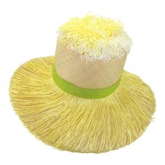 It's time for a little fun in the sun! 1960's Italian straw hat with a wide brim and whimsical yellow and white raffia decoration, including a green felt band, all in a sunflower motif.  The lightweight weave of the straw provides cooling ventilation and the grosgrain lined inner rim keeps it comfortably in place. Perfect topper for everything from the beach to backyard barbecuing. No maker's mark. A fun fact ... the hat came from the Atlanta estate of a fashionable woman who once lived in Hollywood and worked for Lucille Ball and Desilu Productions.  Good vintage condition. Appears rarely, if ever, worn.  No original packaging.  Measures 21" circumference at inner rim. The brim is 4" deep and the crown has a 5" rise with 8" to the center crown. Overall, the hat measures 15" diameter. Sunflower Motif, Straw Beach Hat, Straw Hat Beach, Lucille Ball, Fun In The Sun, Beach Hat, Maker's Mark, Fun Fact, Wide Brimmed