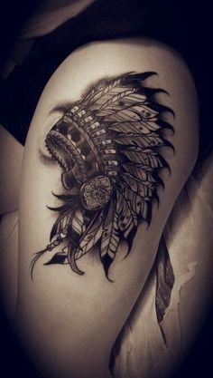 Indian Headdress Tattoo, Cherokee Tattoos, Indian Skull Tattoos, Headdress Tattoo, Head Dresses, Native American Tattoo, American Indian Tattoos