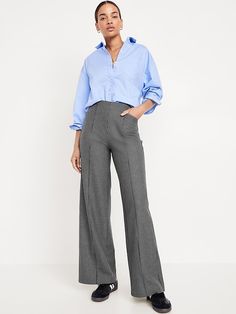 High-Waisted Pull-On Pixie Wide Leg Pants | Old Navy Stretch Pants With Pockets For Business Casual, Non-stretch Dress Pants With Pockets For Business Casual, Stretch Bottoms With Pockets For Business Casual, Non-stretch Workwear Bottoms With Pockets, Versatile Wide Leg Pants For Business Casual With Pockets, Mid-rise Dress Pants With Pockets For Business Casual, Mid-rise Business Casual Dress Pants With Pockets, Mid-rise Dress Pants For Business Casual With Pockets, Mid-rise Dress Pants With Pockets For Fall