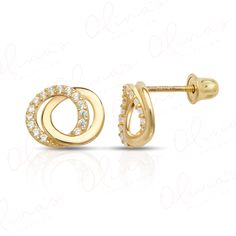 14k yellow gold stud earrings contain 30 small stones of cubic zircon set in prong. A screw post is similar to post-backs except for the fact that it has a removable screw called the clutch, which holds the post in place. This is also known as a screw back. A screw back gives you extra security than a regular post backing and is typically used for expensive diamond stud earrings that require increased security. Formal Cubic Zirconia Earrings With Screw Back, Gift Diamond Earrings With Screw Back And Cubic Zirconia, Gold Cubic Zirconia Diamond Earrings For Anniversary, Cubic Zirconia Diamond Earrings With Screw Back For Anniversary, Gold Screw Back Diamond Earrings For Gift, Gold Cubic Zirconia Earrings With Prong Setting, 14k Gold Screw Back Diamond Earrings For Anniversary, Gold Diamond Screw Back Earrings For Gift, Gold Screw Back Round Cut Jewelry