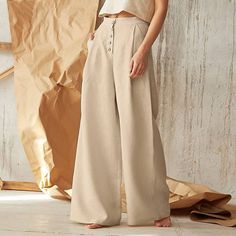 Season:Spring   Fall,Summer; Fabric:Faux Linen; Gender:Women's; Style:Fashion; Elasticity:Inelastic; Occasion:Weekend,Casual; Details:Without Lining; Fit Type:Loose Fit; Function:Comfort; Waistline:Mid Waist; Pattern:Plain; Design:Side Pockets,Wide Leg; Special Size:Normal; Pants Type:Slacks,Baggy,Chinos,Culottes Wide Leg,Bootcut,Pants Trousers; Front page:FF; Listing Date:03/15/2022; Production mode:External procurement; Hips:; Length:; Waist:; Fit US Size:null; Fit UK Size:null; Fit EU Size:nu Plus Size Summer Casual, High Waist Wide Leg Pants, Loose Trousers, High Waist Fashion, Wide Leg Linen Pants, Weave Style, Plus Size Summer, Pantalon Large, Type Of Pants