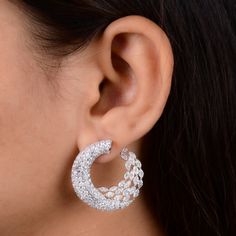 "This fabulous Handmade Earrings is the right choice for you to dress to impress. It is made with 18k White Gold along with the Diamond studding and the spectacular design adds to its glittering. ✧✧Welcome To Our Shop Spectrum Jewels India✧✧ Gorgeous Diamond Hoops Earrings, 18K Gold Wedding Earrings, Handmade Women Jewelry, Cluster Earrings, Statement Earrings, Valentine's Gifts ★PRODUCT SPECIFICATION★ * ITEM CODE - SEE-12841B * METAL - 18k White Gold * 18k White Gold Weight : 13.85 gm  * GROSS WEIGHT - 15.60gm Approx * MAKING - Handmade ★MAIN STONE DETAILS★ * STONE NAME:- Diamond * STONE SHAPE:- Marquise, Round * DIAMOND WEIGHT:- 8.76 Carat * AVERAGE DIAMOND CLARITY :- SI1-S2  * DIAMOND COLOR :- H-I * SETTING USED:- Prong/ Pave * STONE COLOR:- White * STONE TREATMENT:- Natural ≫ FAQ below Diamond Hoops Earrings, Antique Diamond Earrings, Unique Diamond Earrings, Modern Diamond Jewelry, Gold Wedding Earrings, Simple Necklace Designs, Modern Hoop Earrings, Gold Earrings Wedding, Expensive Jewelry Luxury